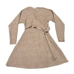 BluIvy Brown Ribbed Wrap Sweater Dress Women's Large